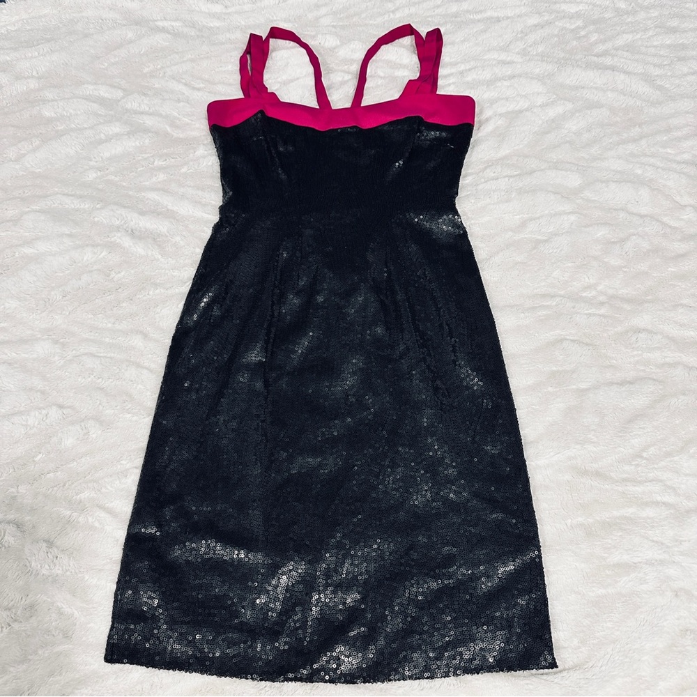 Jay Godfrey Size 0 Black Sequin Mini Dress Hot Pink Straps Cocktail Party city - Picture 3 of 9